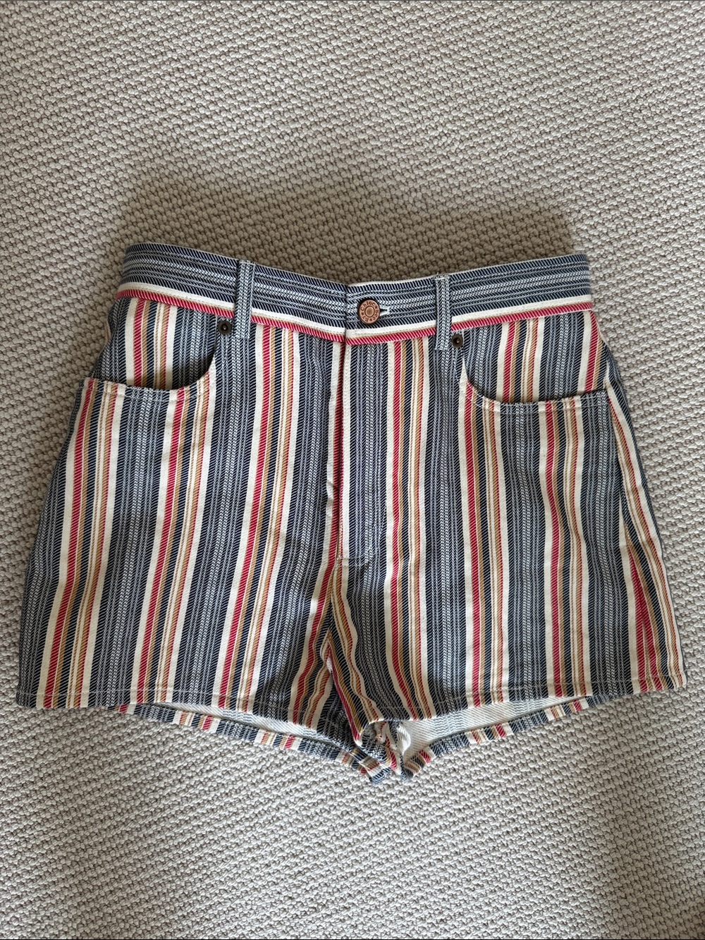 See By Chloe Navy, Red & Cream Striped Cotton Shorts